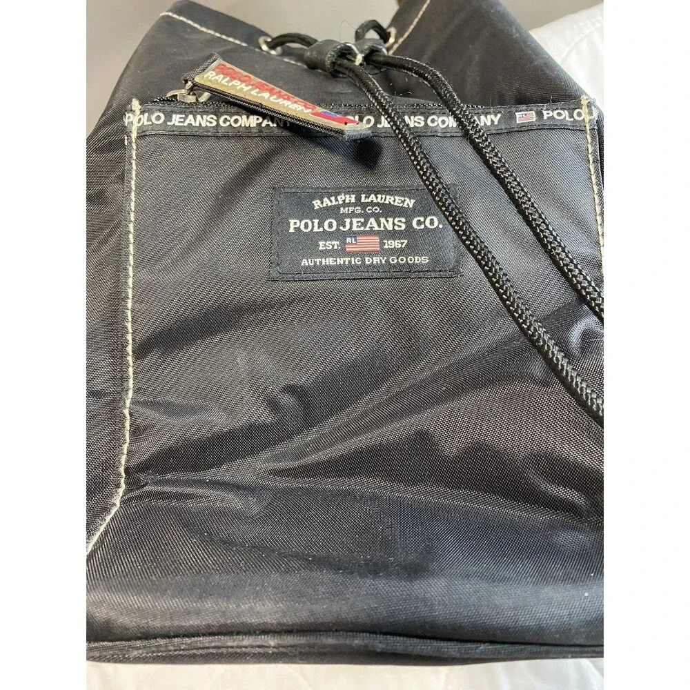 Polo Jeans Ralph Lauren Sport Sling Nylon Bucket Bag Flag Black Vintage 90’s